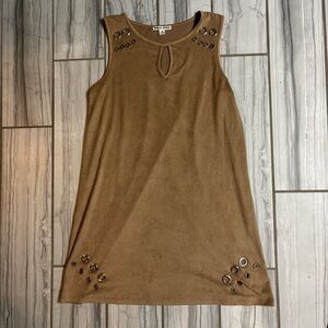 Moral Fiber Tan Sleeveless Dress with Grommet Details